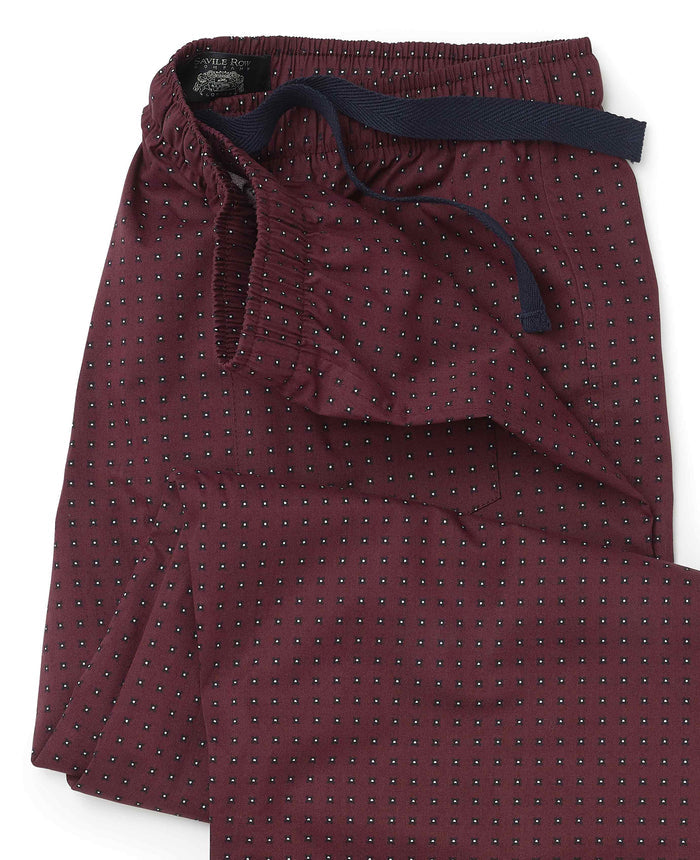 Men's Burgundy Cotton Foulard Printed Lounge Pants waist detail