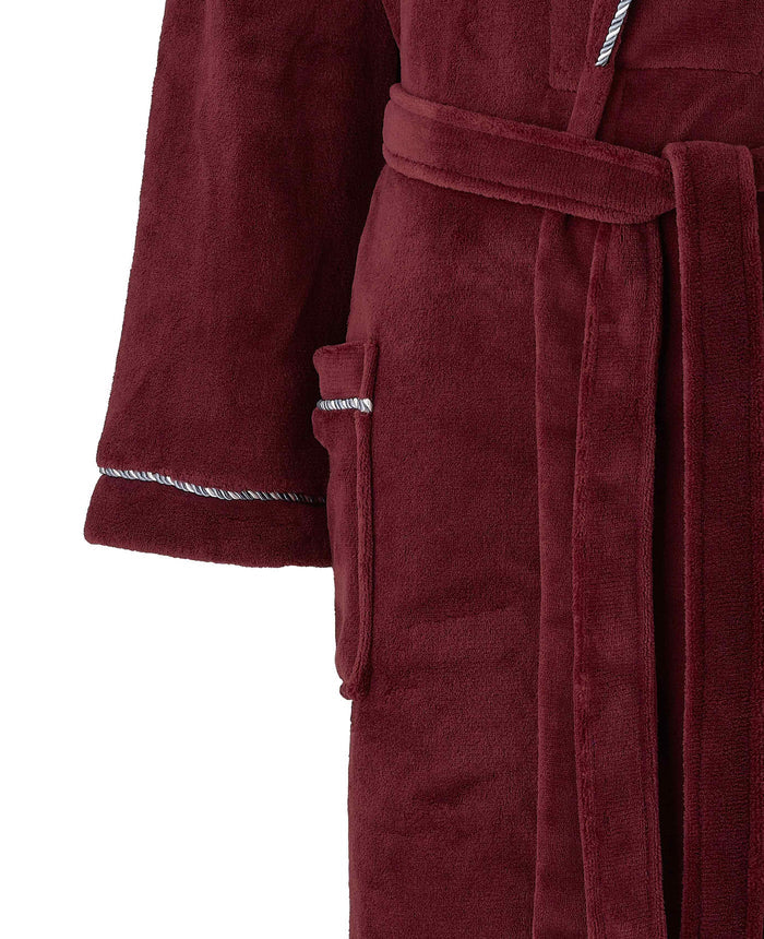 Burgundy Rope Edge Fleece Dressing Gown pocket detail