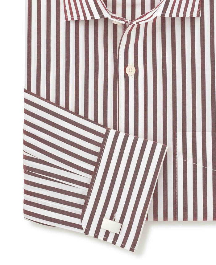 Men's Burgundy Stripe Cotton Poplin Classic Fit Formal Shirt With Double Cuffs sleeve detail