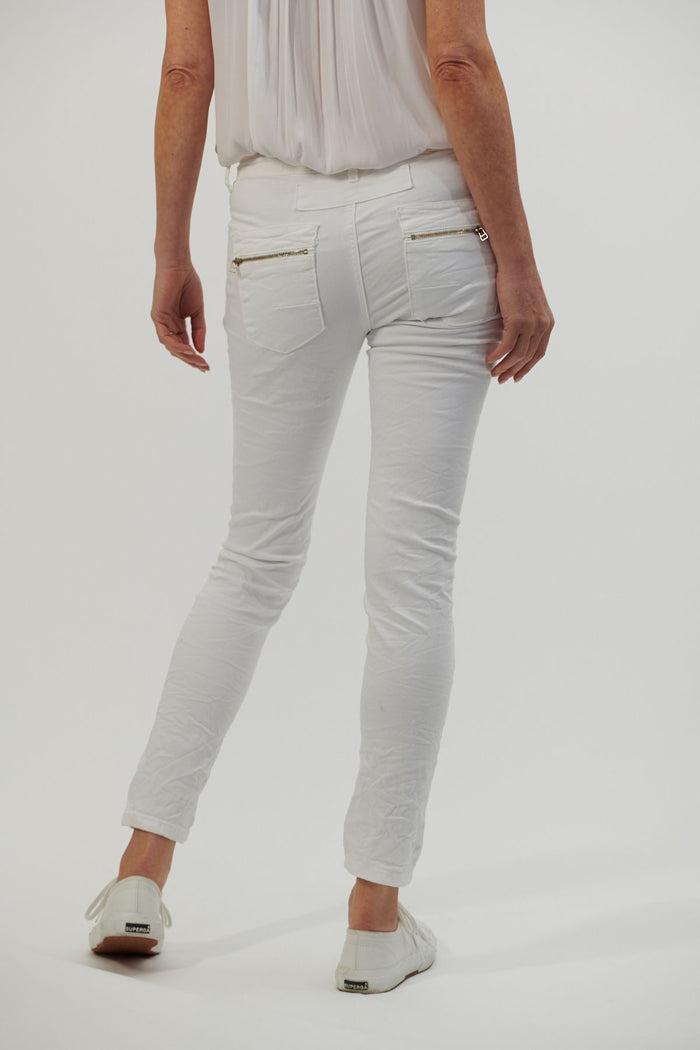 Italian Star Classic White Button Denim Pants