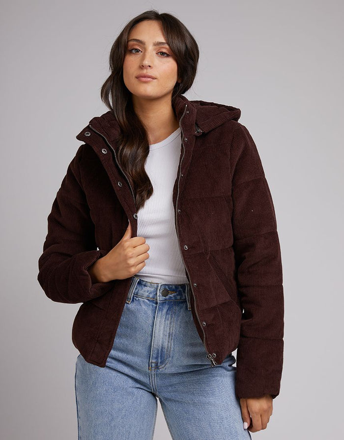 All About Eve Cali Corduroy Puffer Jacket in Brown | Gretel Lane