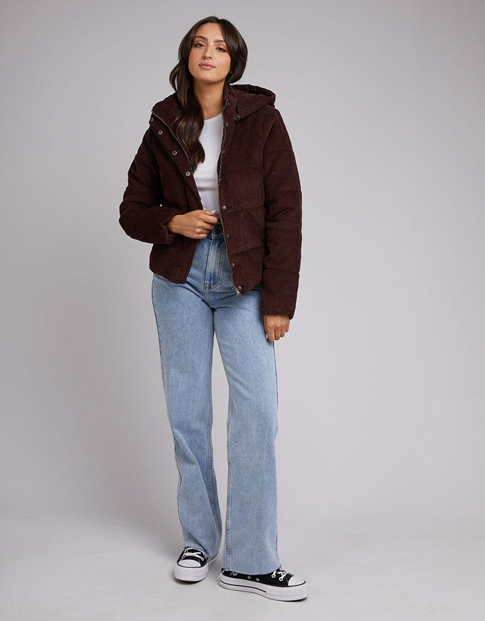 All About Eve Cali Corduroy Puffer Jacket in Brown | Gretel Lane