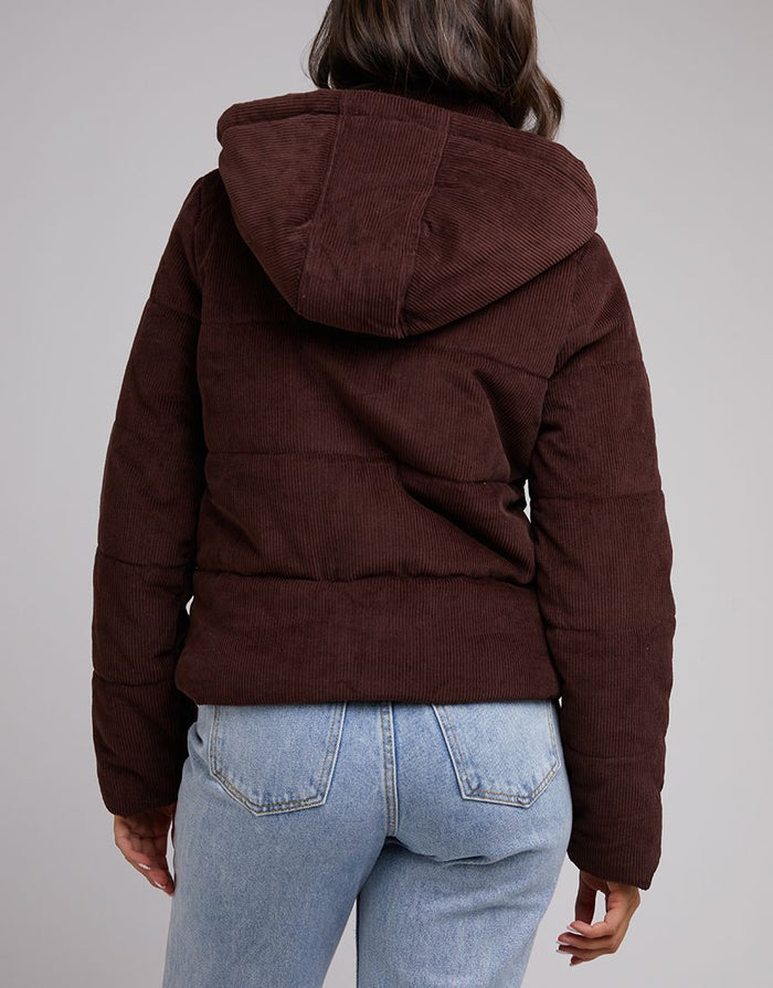 All About Eve Cali Corduroy Puffer Jacket in Brown | Gretel Lane