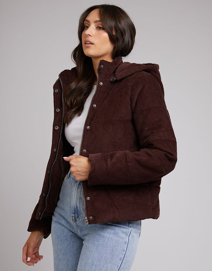 All About Eve Cali Corduroy Puffer Jacket in Brown | Gretel Lane