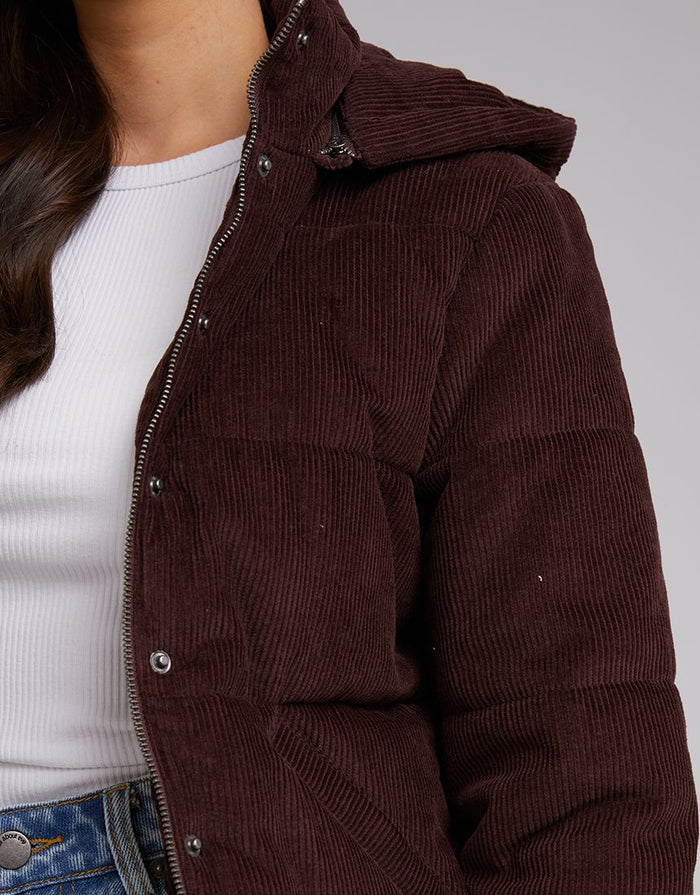 All About Eve Cali Corduroy Puffer Jacket in Brown | Gretel Lane