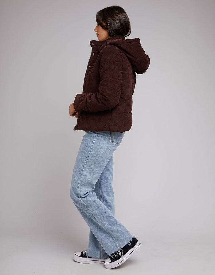 All About Eve Cali Corduroy Puffer Jacket in Brown | Gretel Lane