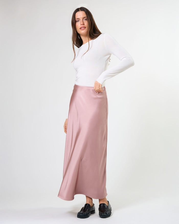 Stella + Gemma Callista Bias Cut Satin Skirt in Old Rose | Women's Clothing | Gretel Lane