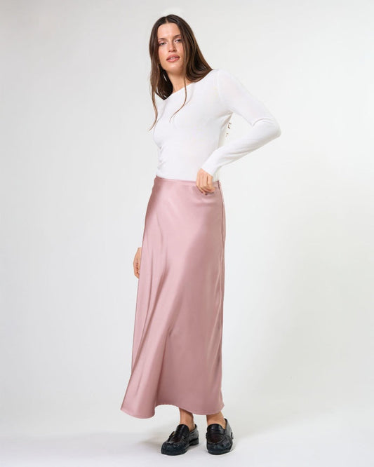 Stella + Gemma Callista Bias Cut Satin Skirt in Old Rose | Women's Clothing | Gretel Lane