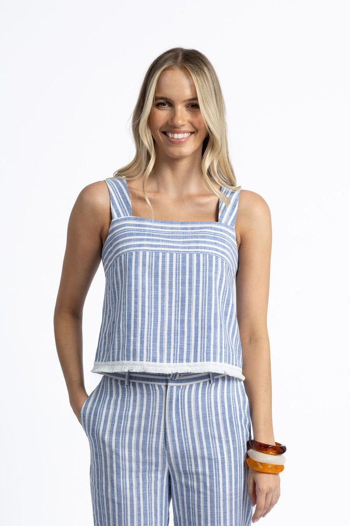 Humidity Lifestyle Capri Top Blue/White striped blouse