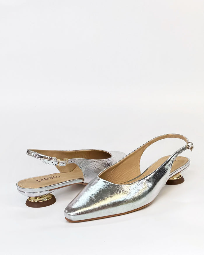 Brazilio CC2645001 Leather Slingback Heel Silver | Women's Shoes Online | Gretel Lane