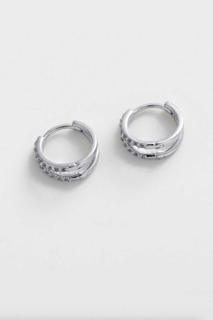 Zafino Celia Double Loop Crystal Huggie Earrings Silver | Women's Jewellery | Gretel Lane