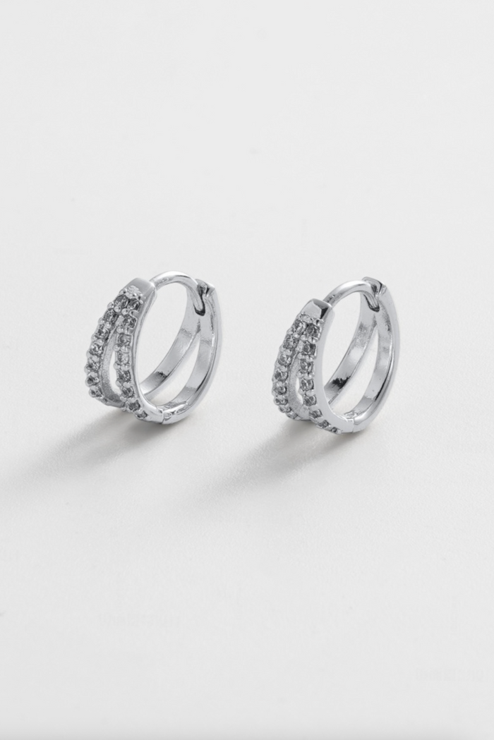 Zafino Celia Double Loop Crystal Huggie Earrings Silver | Women's Jewellery | Gretel Lane