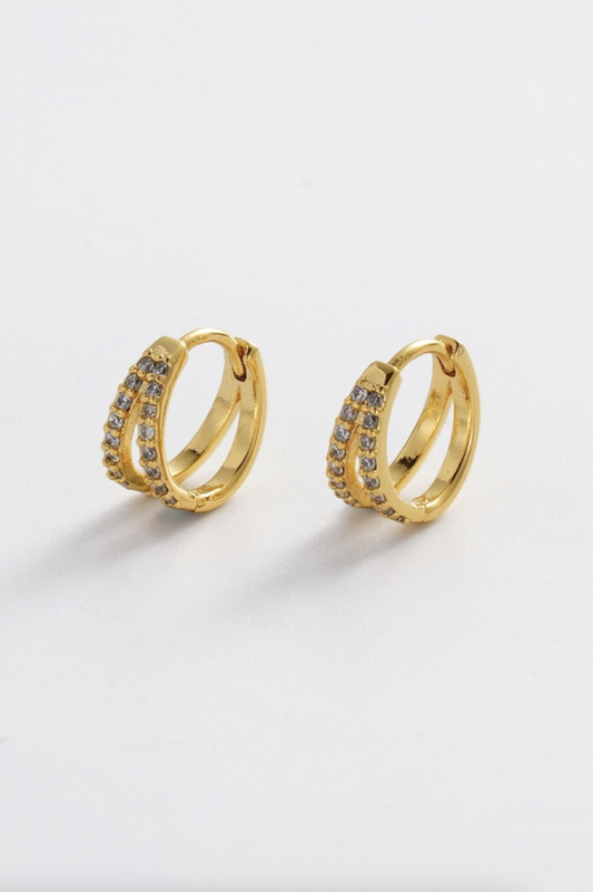 Zafino Celia Double Loop Crystal Huggie Gold | Women's Earrings | Gretel Lane