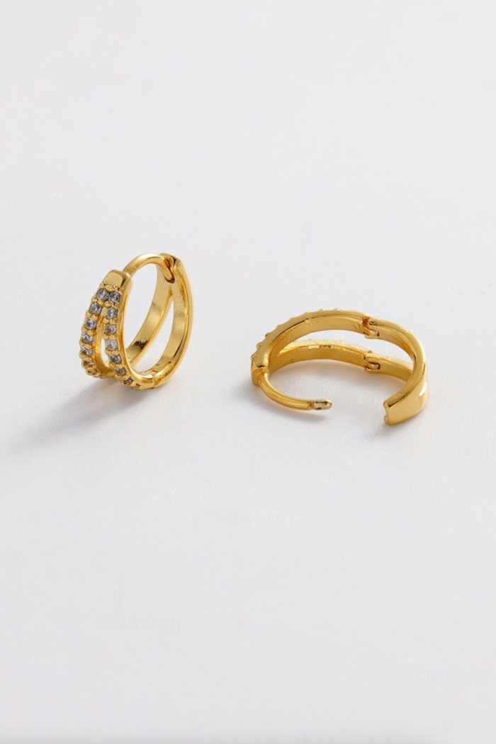 Zafino Celia Double Loop Crystal Huggie Gold | Women's Earrings | Gretel Lane
