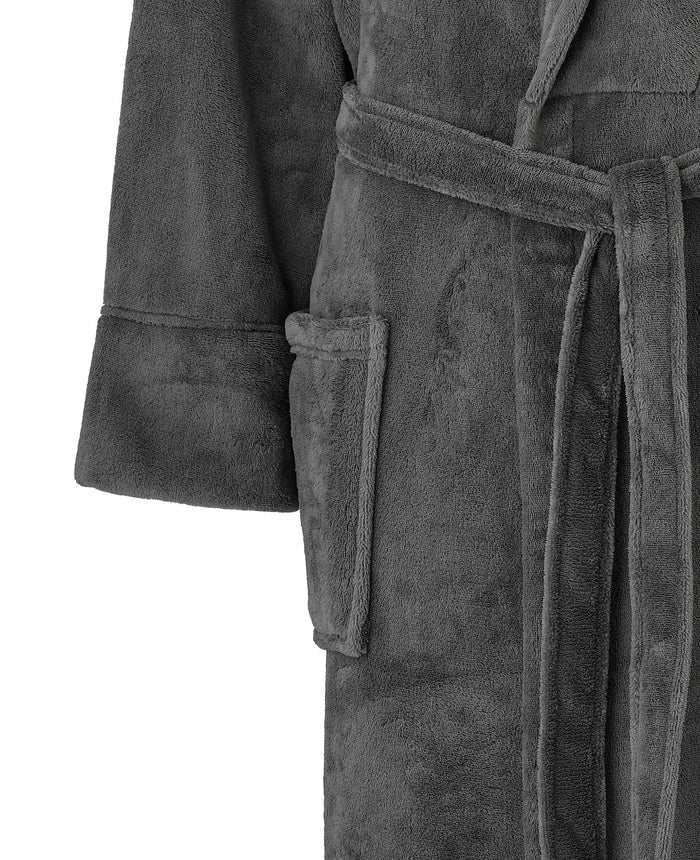 Men's Charcoal Grey Super Soft Fleece Dressing Gown pocket detail