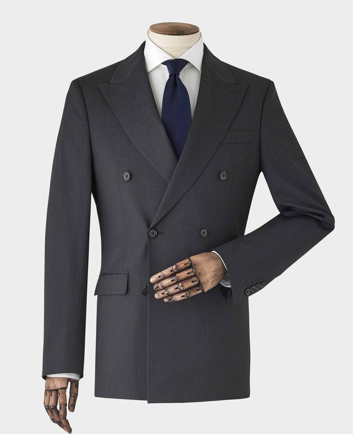 Charcoal Grey Wool Blend Tailored Double Breasted Suit Jacket