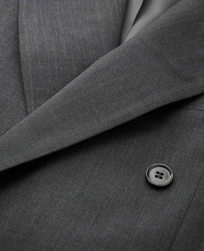 Charcoal Grey Wool Blend Tailored Double Breasted Suit Jacket