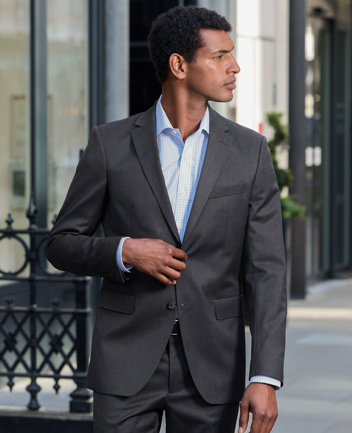 Charcoal Grey Wool Blend Tailored Suit Jacket