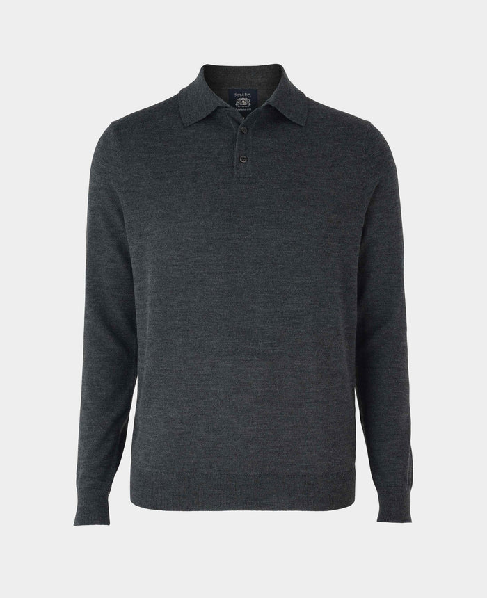 mens charcoal merino wool knitted polo shirt mkw527chr Mqn grey
