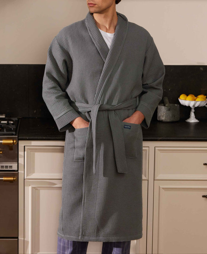 Men's Charcoal Cotton Waffle Dressing Gown