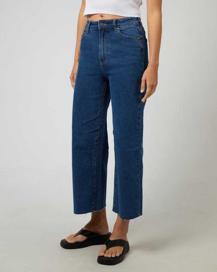High-waisted mid-blue Wide Leg denim jeans