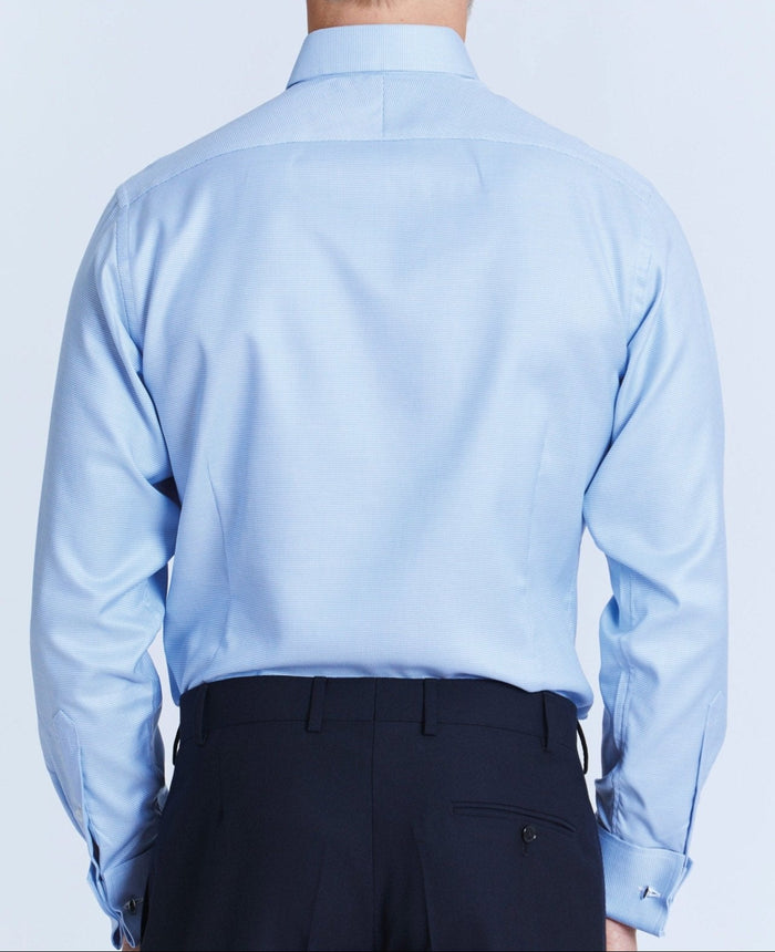 chester blue dobby made to measure shirt model back 1