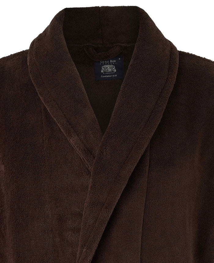 Men's Brown Super Soft Fleece Dressing Gown collar detail