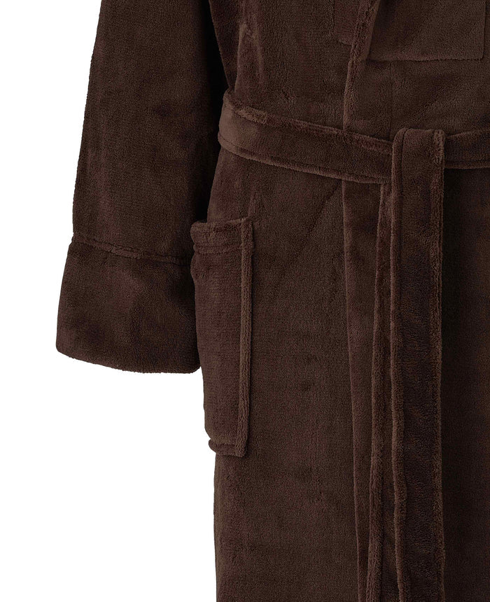 Men's Brown Super Soft Fleece Dressing Gown pocket detail