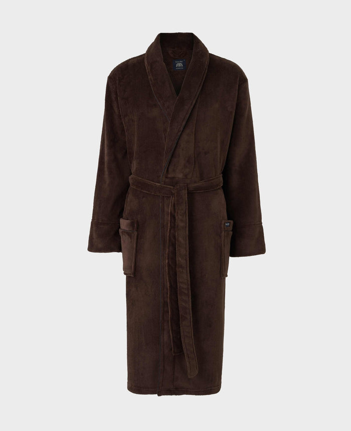 Men's Chocolate Brown Fleece Piped Dressing Gown mannequin shot