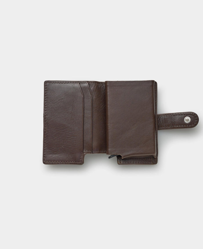 Chocolate Brown Leather Magnetic RFID Slim Wallet