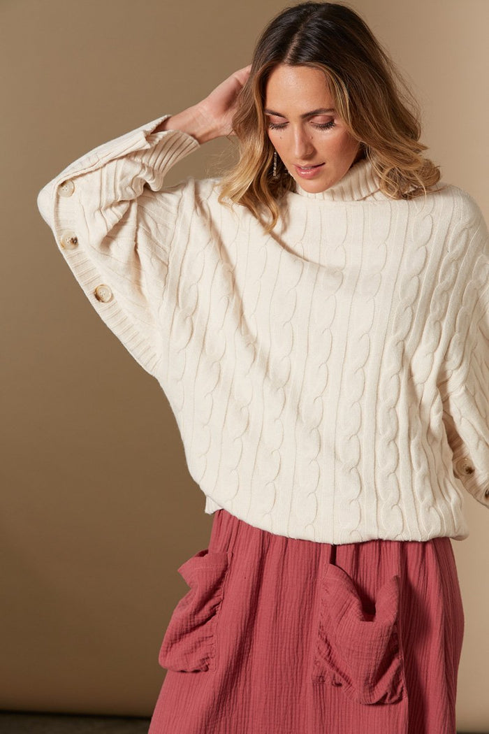 women's cable knit sweater cream | Gretel Lane