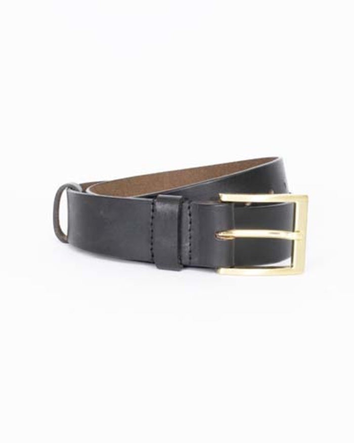 Humidity Women's Classic Black Leather Belt with Gold Buckle | Gretel Lane