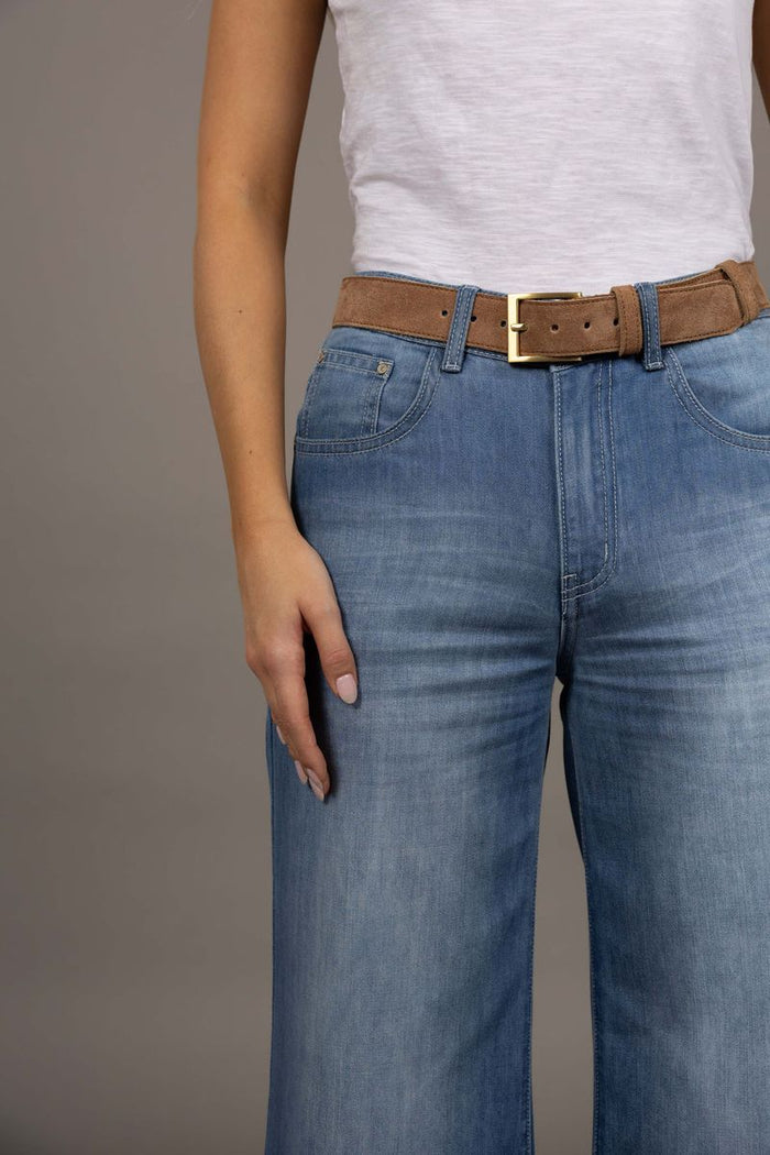 Humidity Women's Classic Camel Suede Leather Belt | Gretel Lane