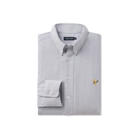 White & Blue Oxford Stripe