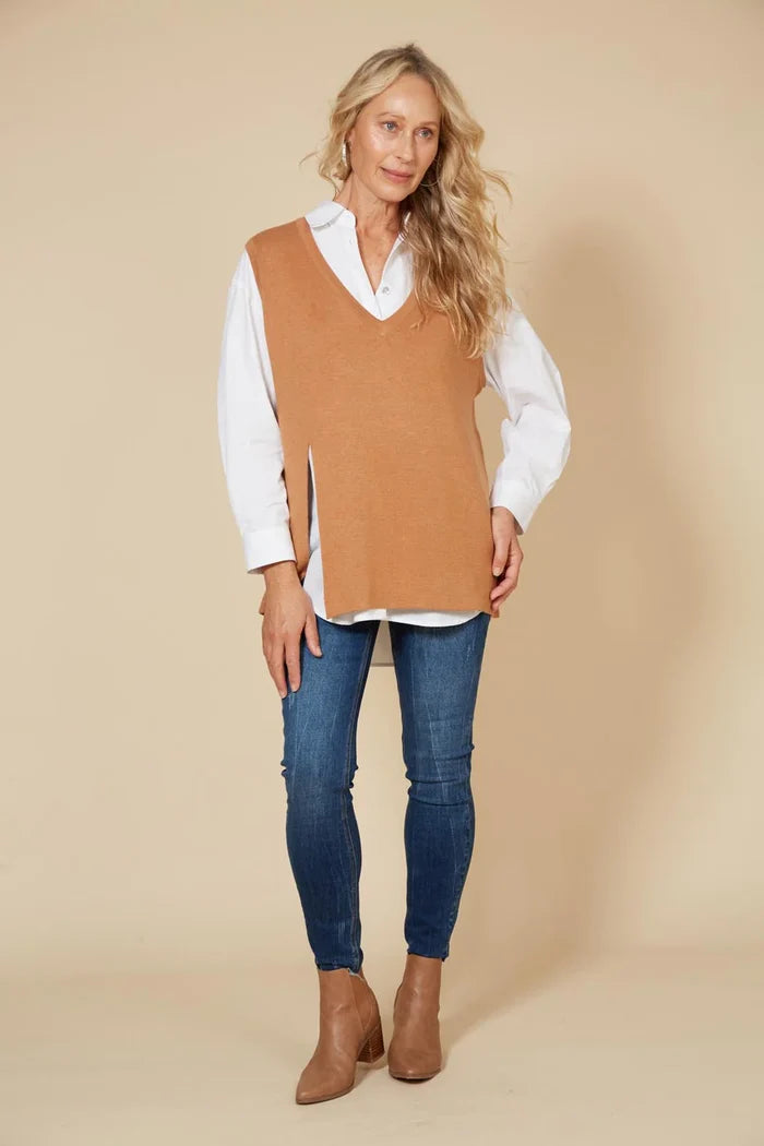 Women's caramel knit vest | sleeveless sweater vest top