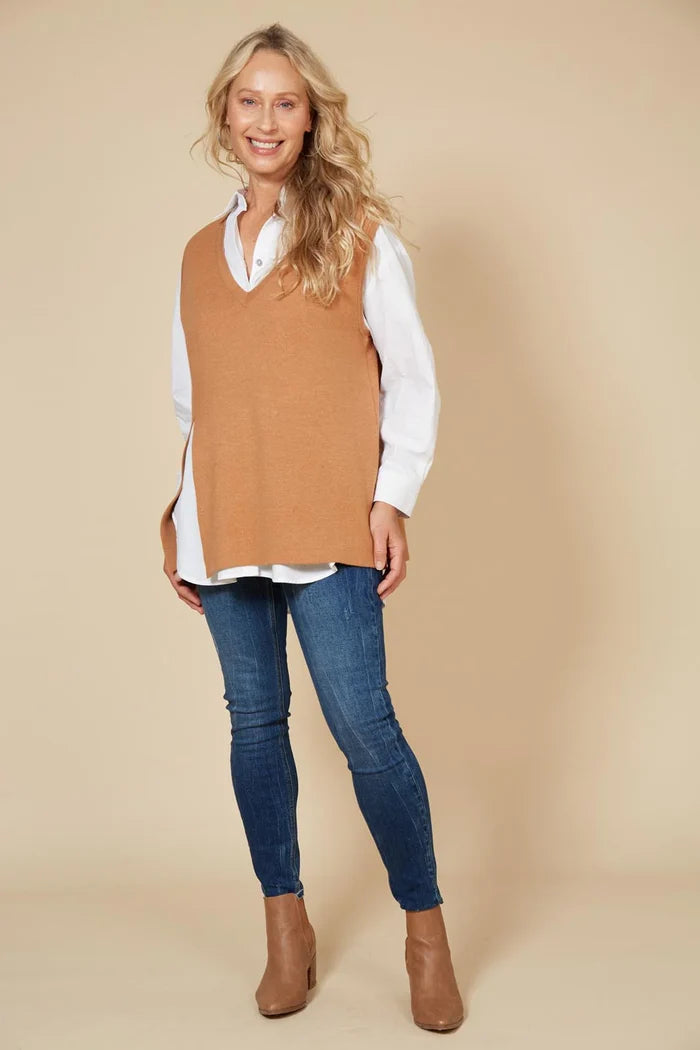 Women's sleeveless knit jumper vest  - caramel | sleeveless knit top