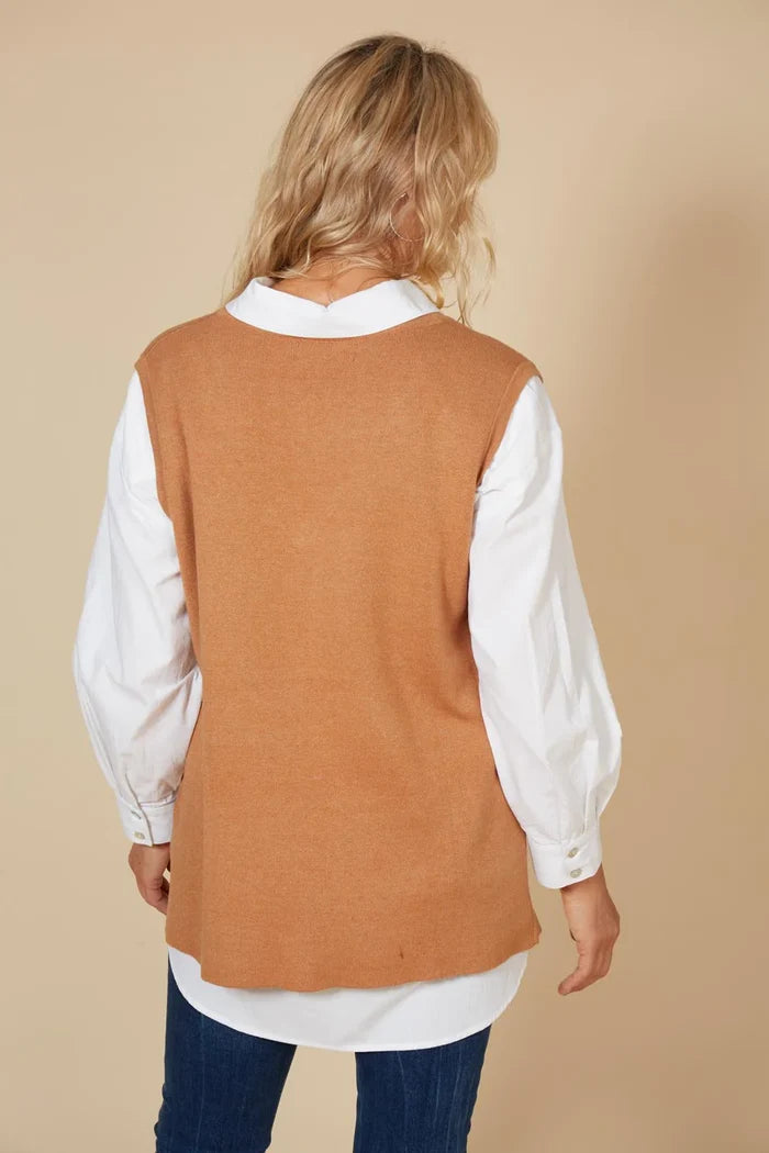women's autumn knitwear | sleeveless knit jumper vest caramel by Eb & Ive