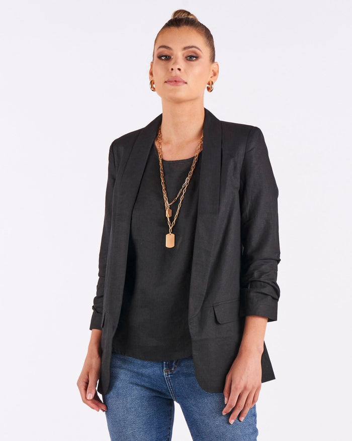 relaxed linen women's blazer in Black | Fate & Becker