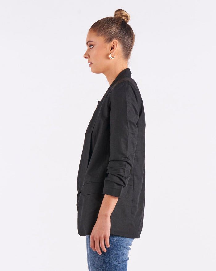 relaxed-fit women's linen jacket in Black | Fate & Becker