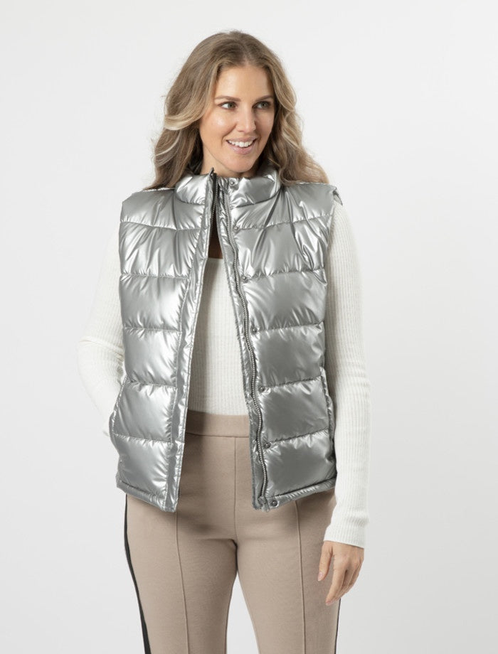 sleeveless silver puffer vest Stella + Gemma