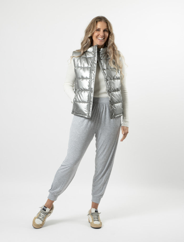 Silver Quilted Puffer Vest - Colton