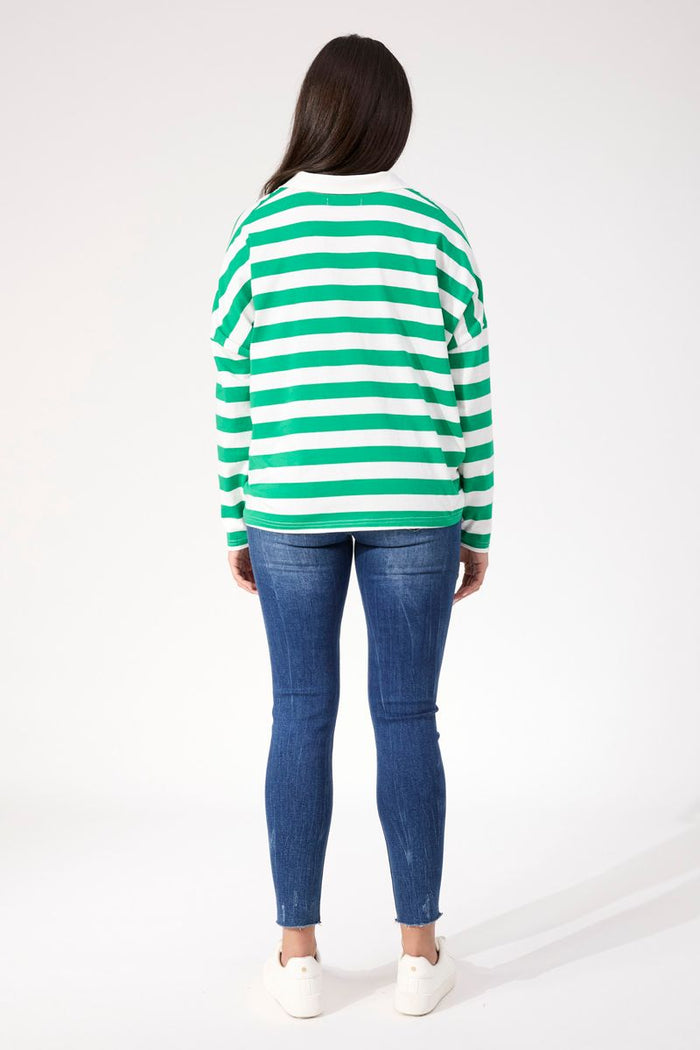 Haven Women's Green Stripe Cotton Columbus Polo Top | Gretel Lane