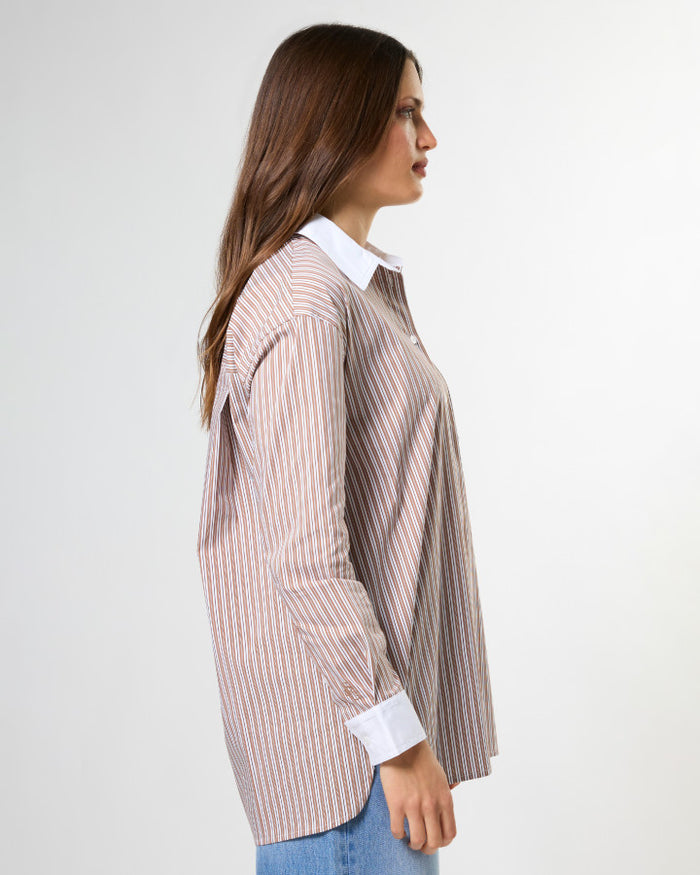Stella + Gemma Connery Button Through Stripe Shirt in Boardroom Browns | Women's Shirts | Gretel Lane