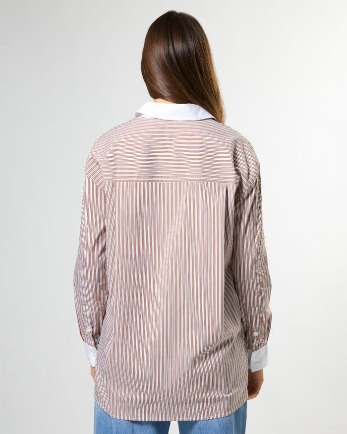 Stella + Gemma Connery Button Through Stripe Shirt in Boardroom Browns | Women's Shirts | Gretel Lane