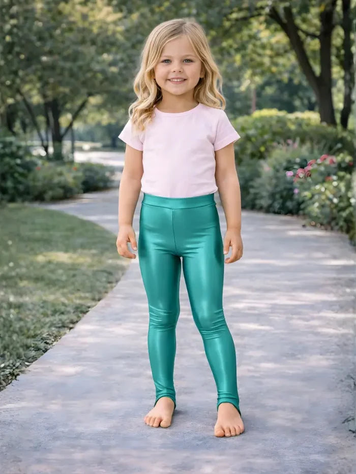 Crazy Chick Girls Shiny Stirrup Jade Green Leggings