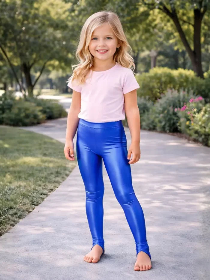 Crazy Chick Girls Shiny Stirrup Royal Blue Leggings