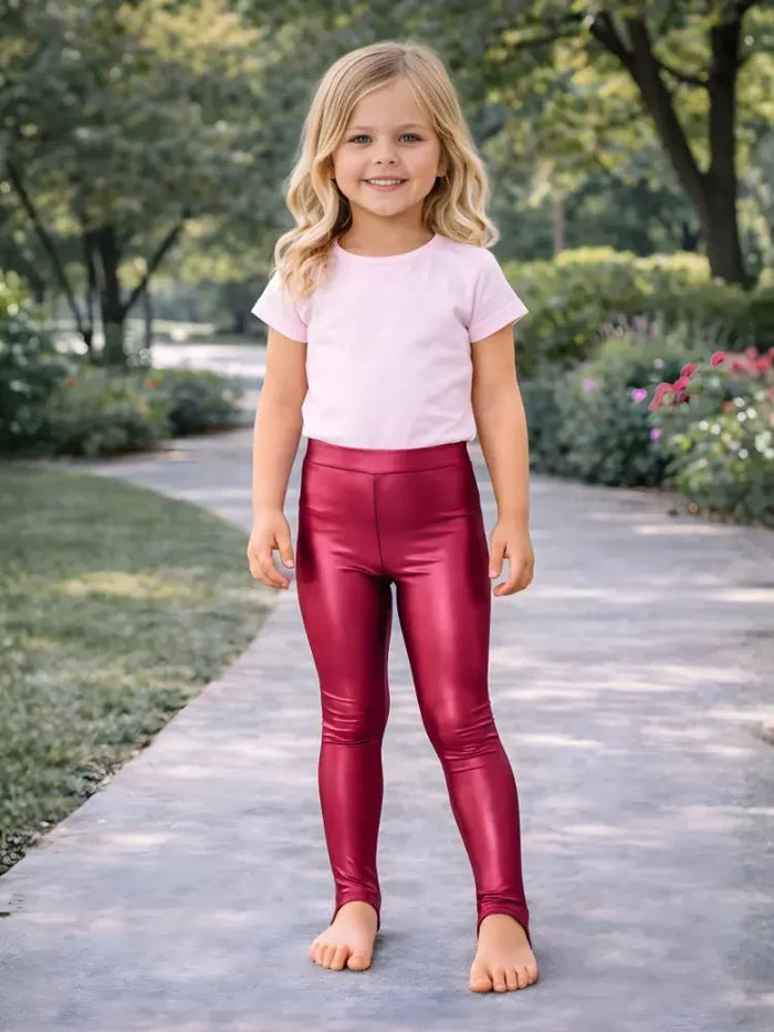 Crazy Chick Girls Shiny Stirrup Shiny Wine Leggings