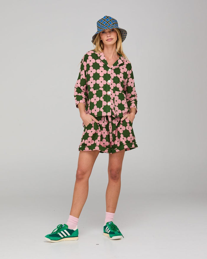 Boom Shankar Green & Pink Flower Print Short | Gretel Lane