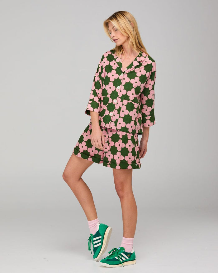 Boom Shankar Green & Pink Flower Print Short | Gretel Lane