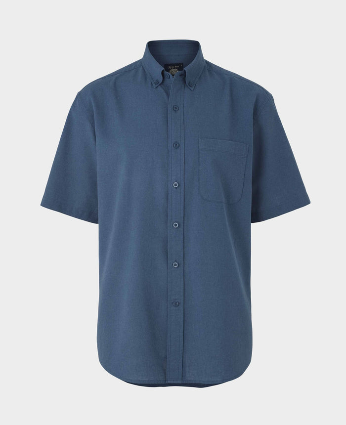 Men's Dark Blue Linen Cotton Classic Fit Short Sleeve Casual Shirt  mannequin